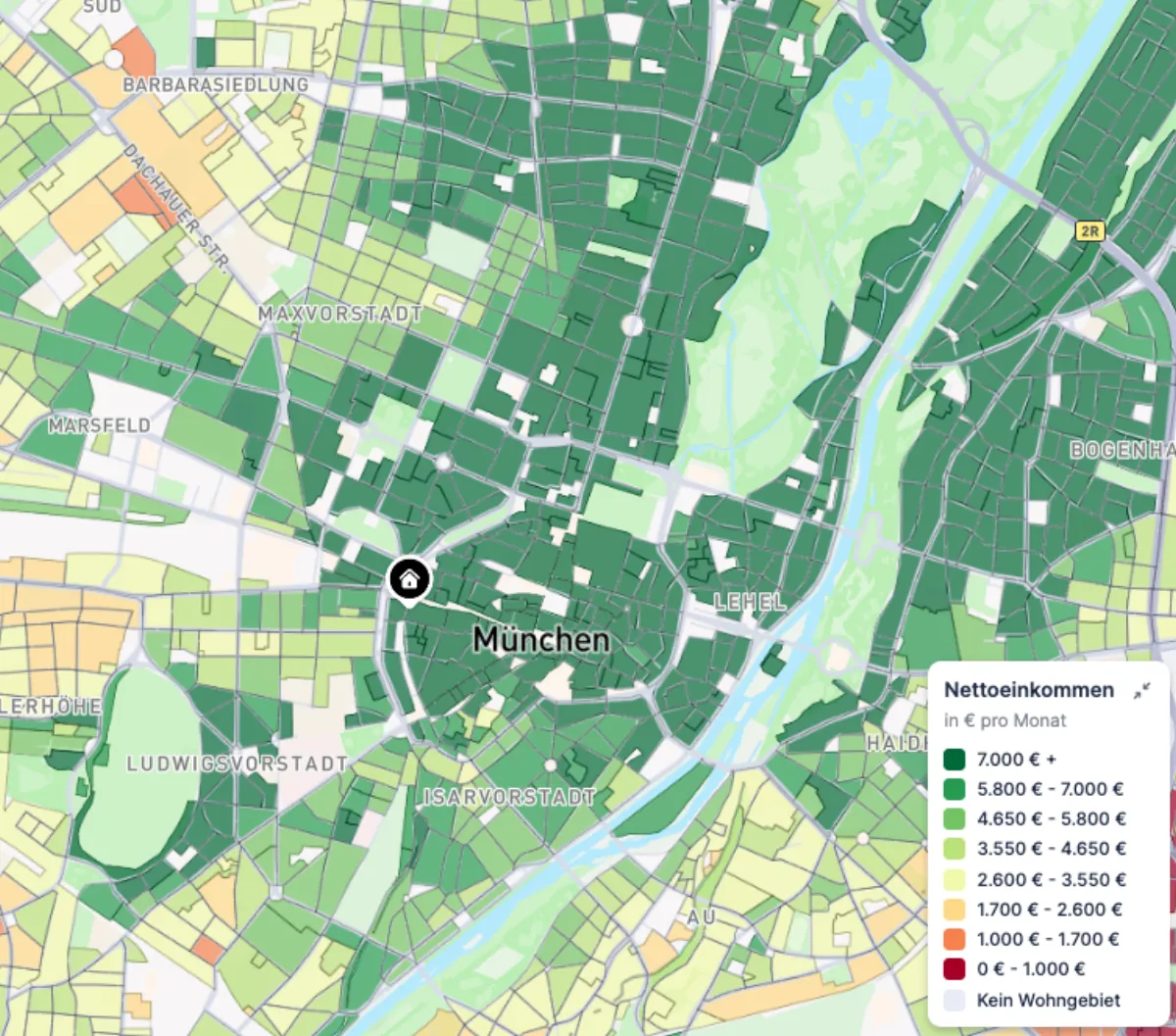 Nettoeinkommens-Heatmap München